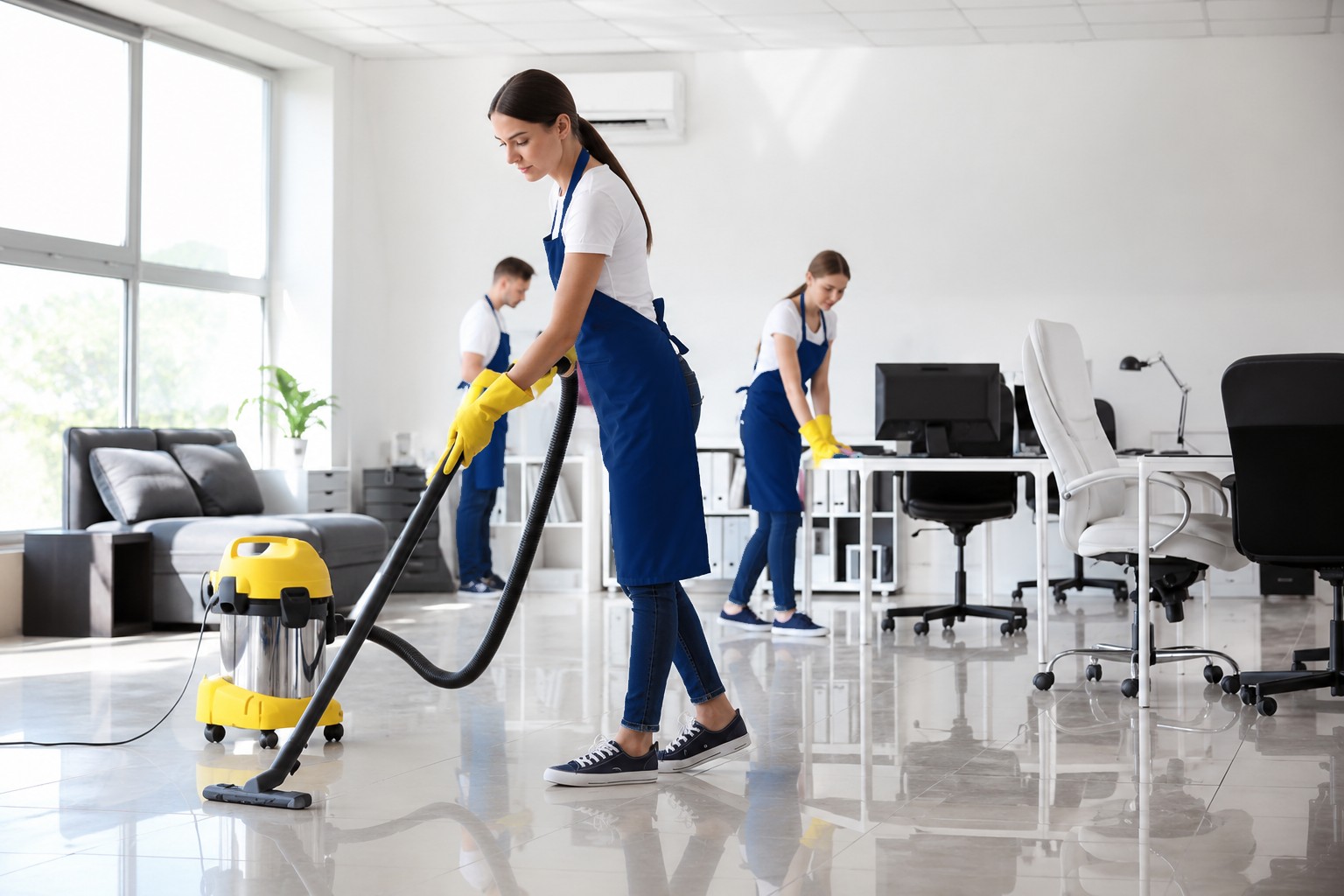 Vantage cleaning team servicing a bright modern office